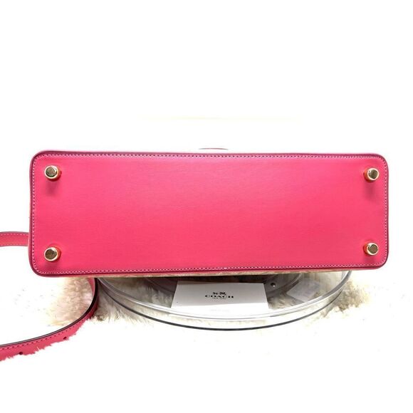 🔥🌺NEW! Coach Katy Satchel Handbag Sig Canvas Khaki/Electric Pink Msrp:$350.00 - Picture 4 of 9